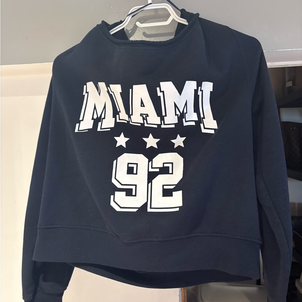 Urban Planet Black Cropped Miami '92 Graphic Sweatshirt with White Print